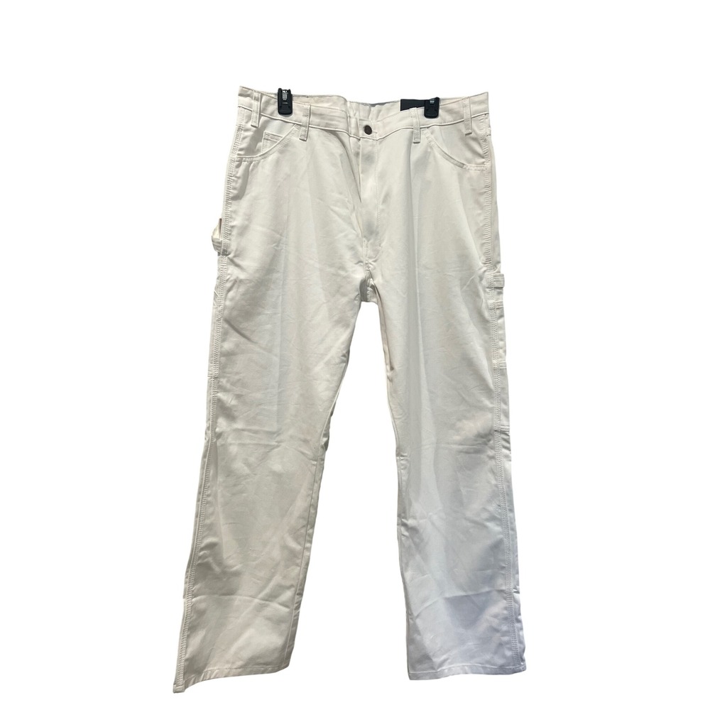 Dickies Utility Pants White Relaxed‎ Fit Carpenter Workwear Cotton Heavy 38x32